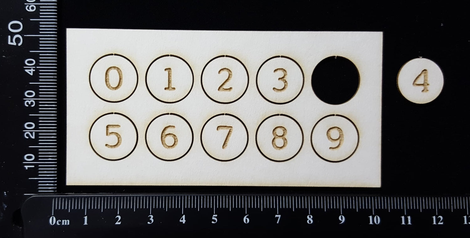 Laser Engraved Number Circles - 0 - 9 - Set D - White Chipboard