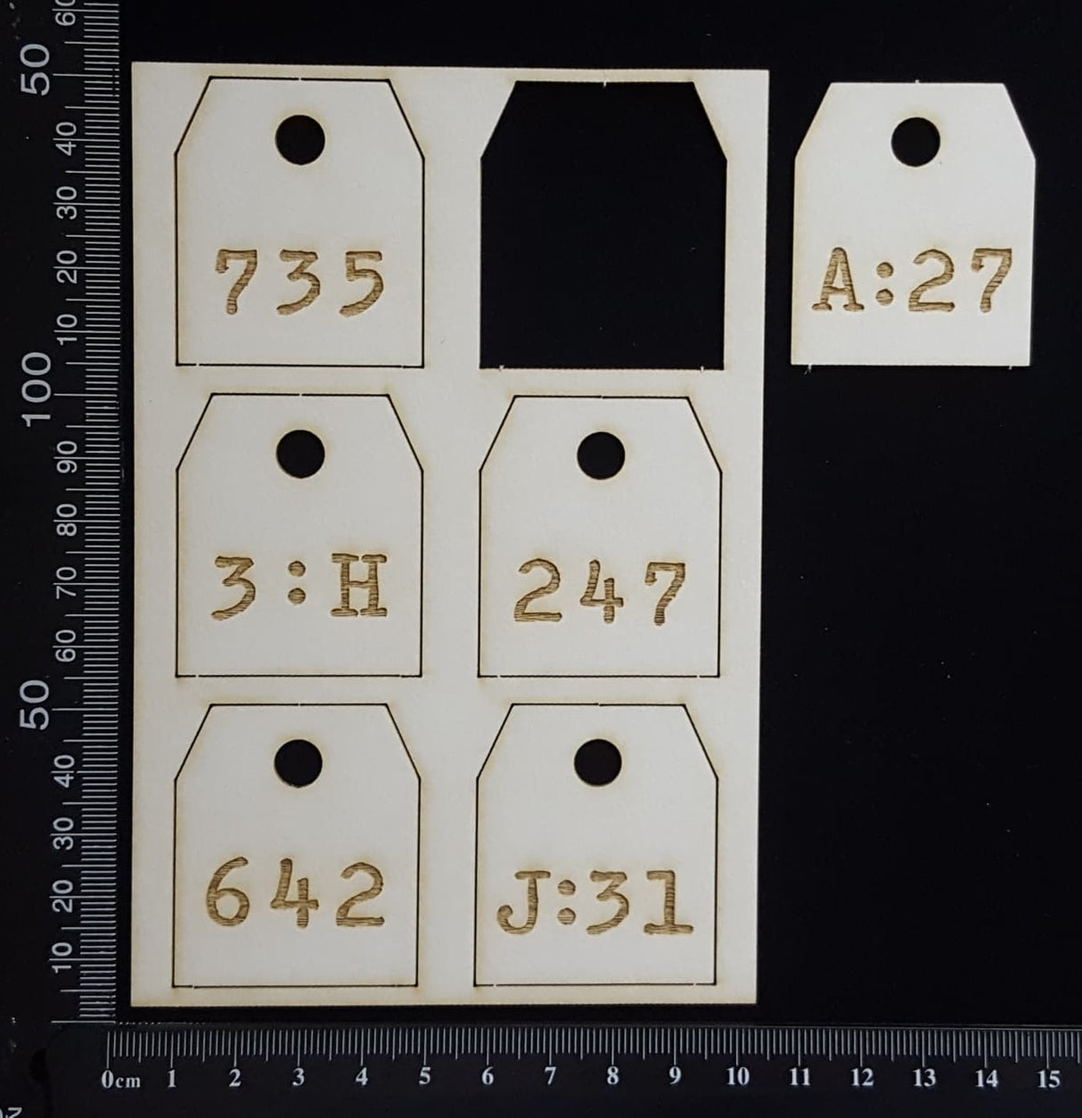 Laser Engraved Number Tags - A - White Chipboard