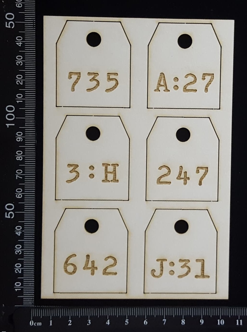 Laser Engraved Number Tags - A - White Chipboard