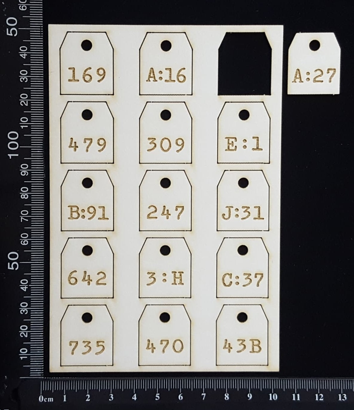 Laser Engraved Number Tags - C - White Chipboard