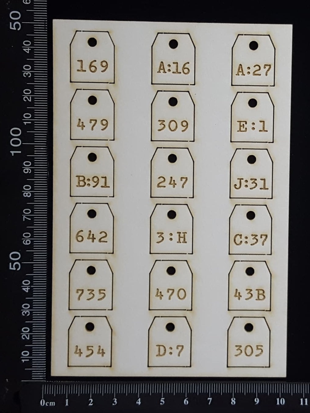 Laser Engraved Number Tags - D - White Chipboard