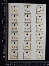 Laser Engraved Number Tags - D - White Chipboard