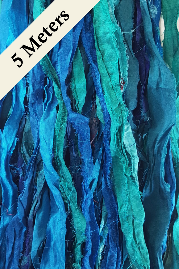 Reclaimed Sari Silk Ribbon - Opal Blue/Aqua - 5m Pack