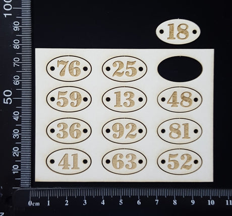 Laser Engraved Oval Number Plates - C - White Chipboard