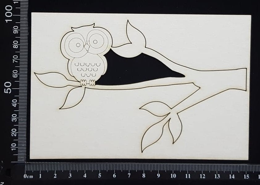 Owl on a branch - White Chipboard