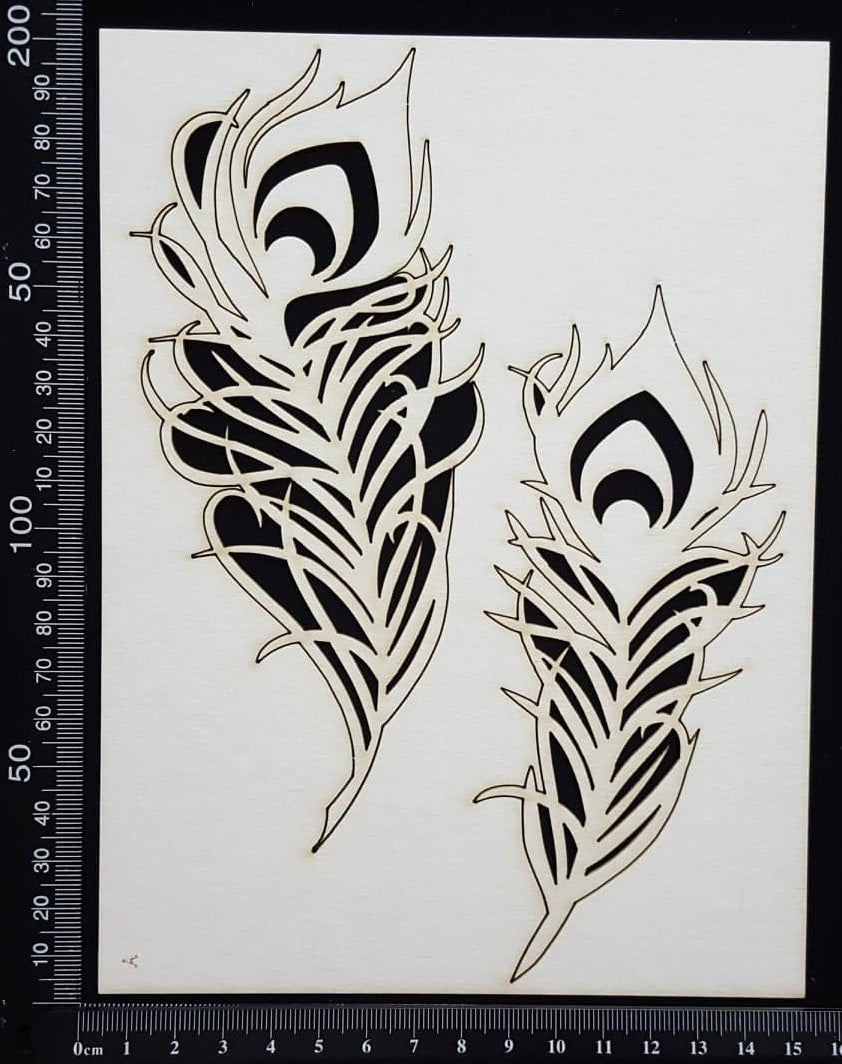 Peacock Feathers Set - A - Large - White Chipboard