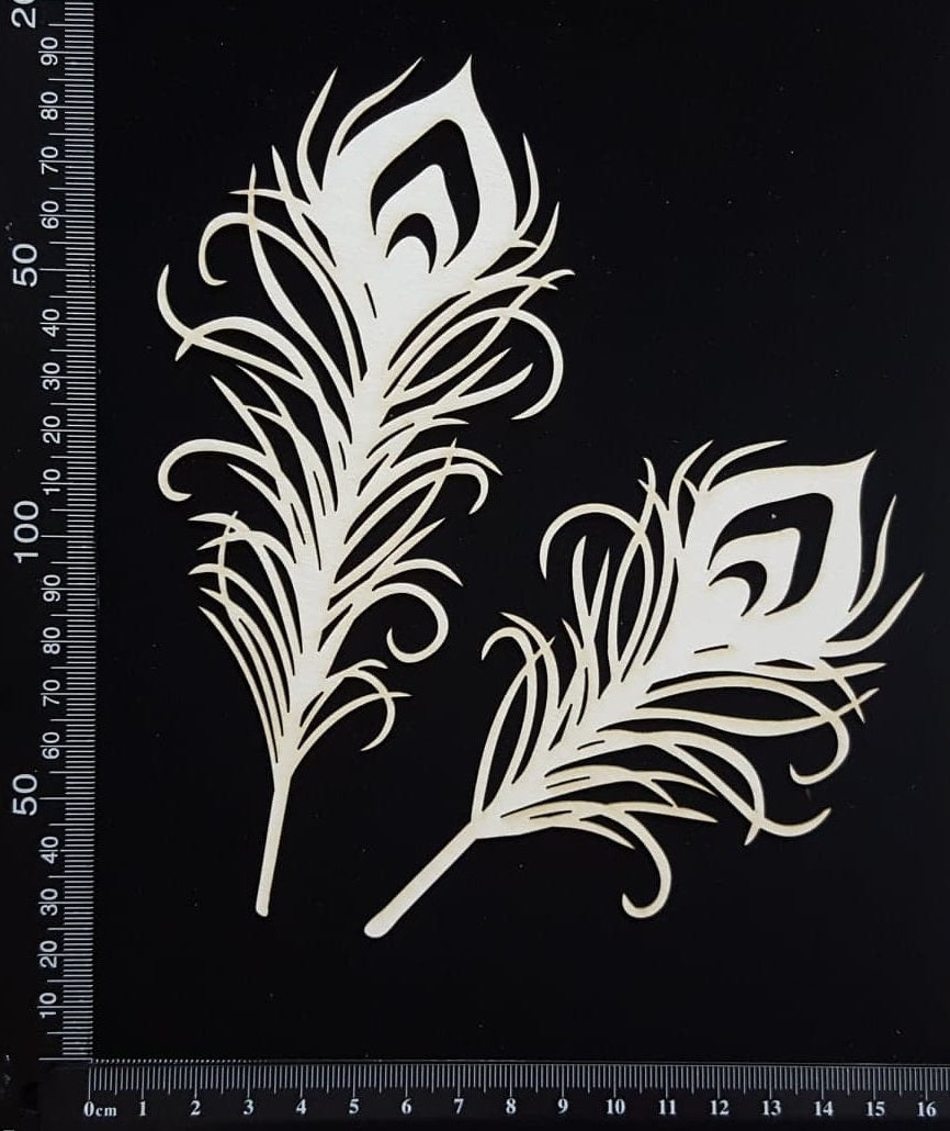 Peacock Feathers Set - B - Large - White Chipboard