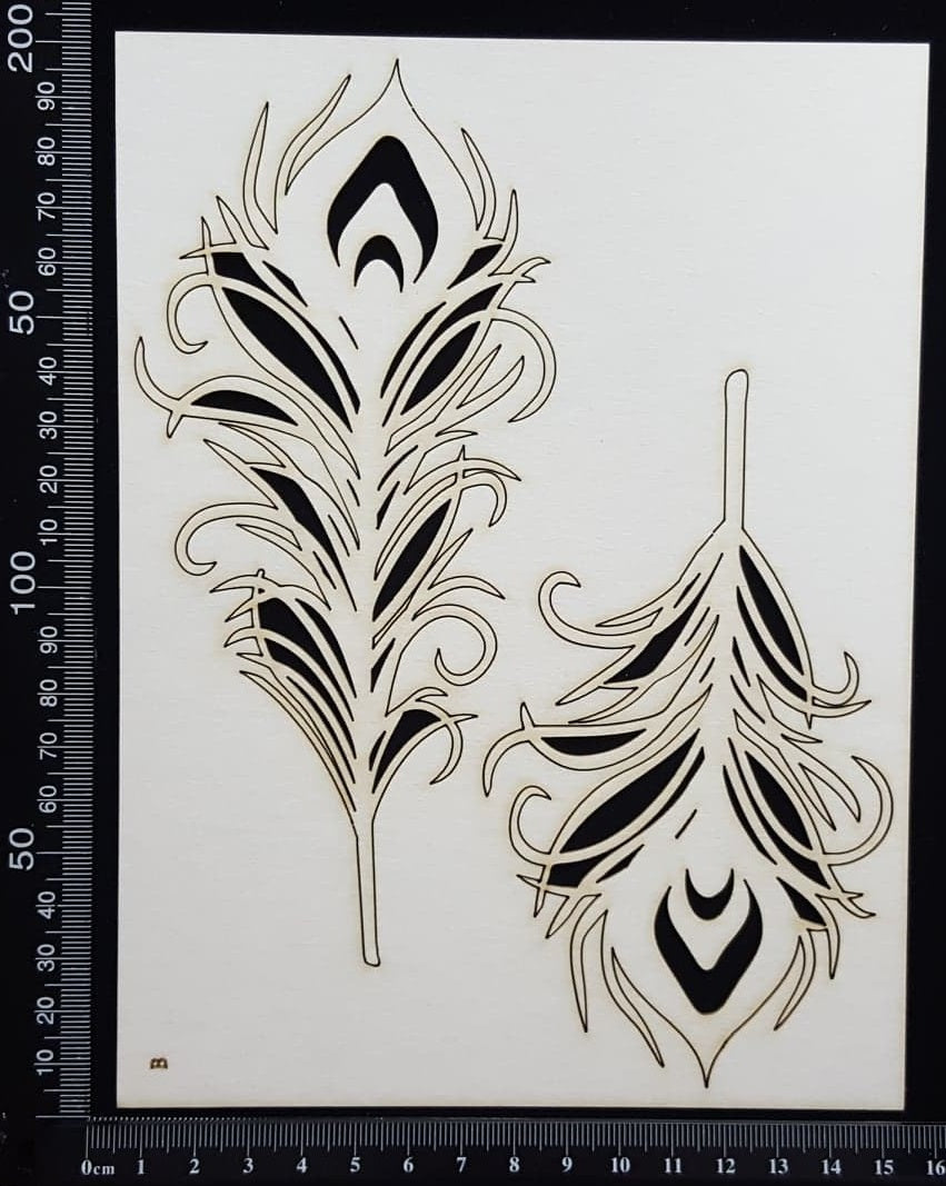 Peacock Feathers Set - B - Large - White Chipboard