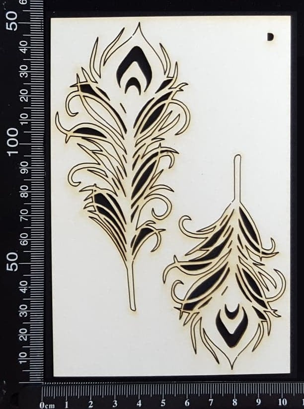 Peacock Feathers Set - D - Small - White Chipboard