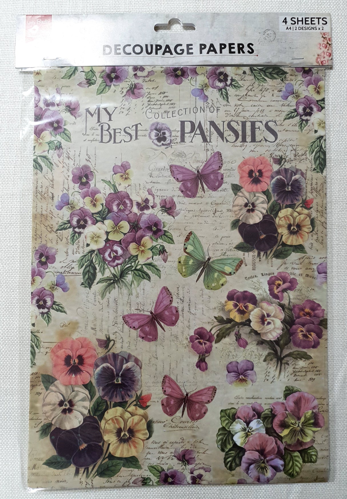Decoupage Paper - A4 size - 4 sheets - (DP-1015) - Pretty Pansies / Pansy Garden