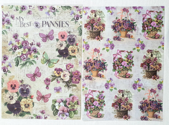 Decoupage Paper - A4 size - 4 sheets - (DP-1015) - Pretty Pansies / Pansy Garden