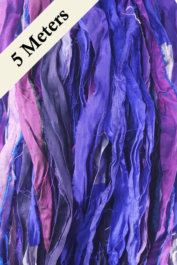 Reclaimed Sari Silk Ribbon - Purple Haze - 5m Pack