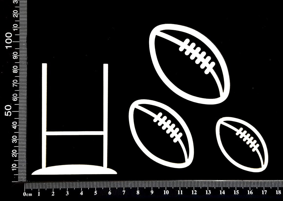 Rugby Goals and Balls Set - White Chipboard