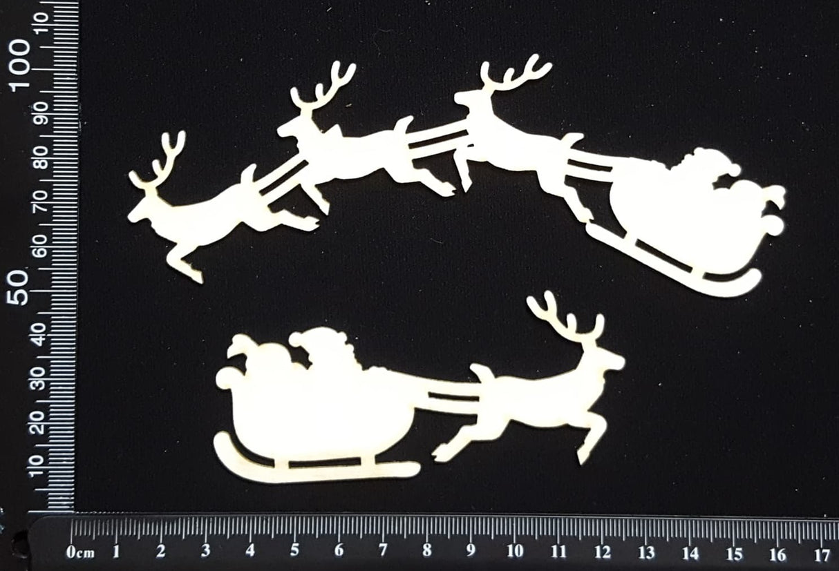 Santa and Sleigh Set - B - White Chipboard