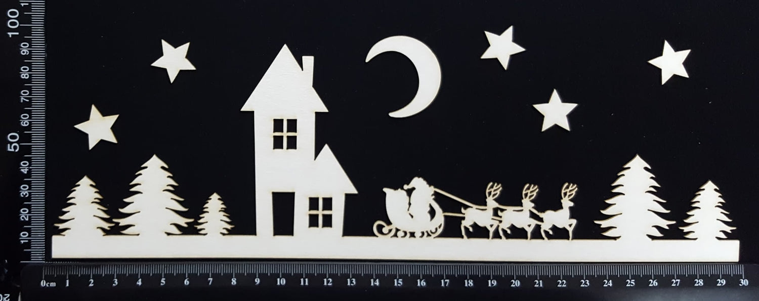 Santa's Sleigh Border - A - White Chipboard