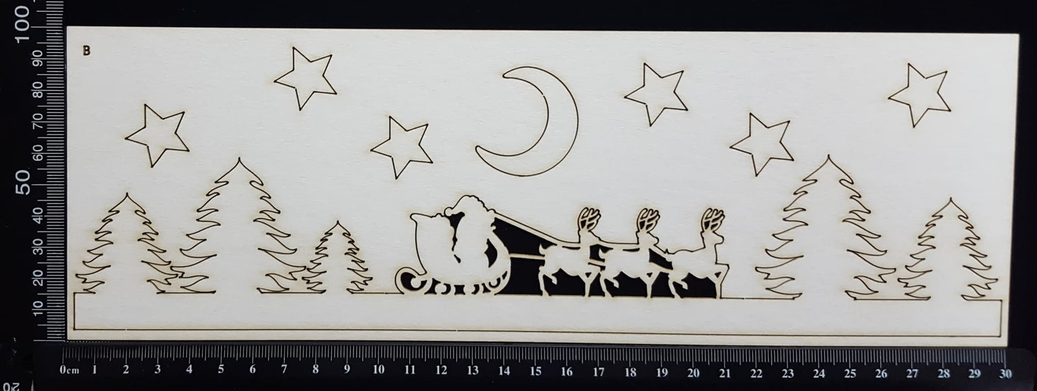 Santa's Sleigh Border - B - White Chipboard