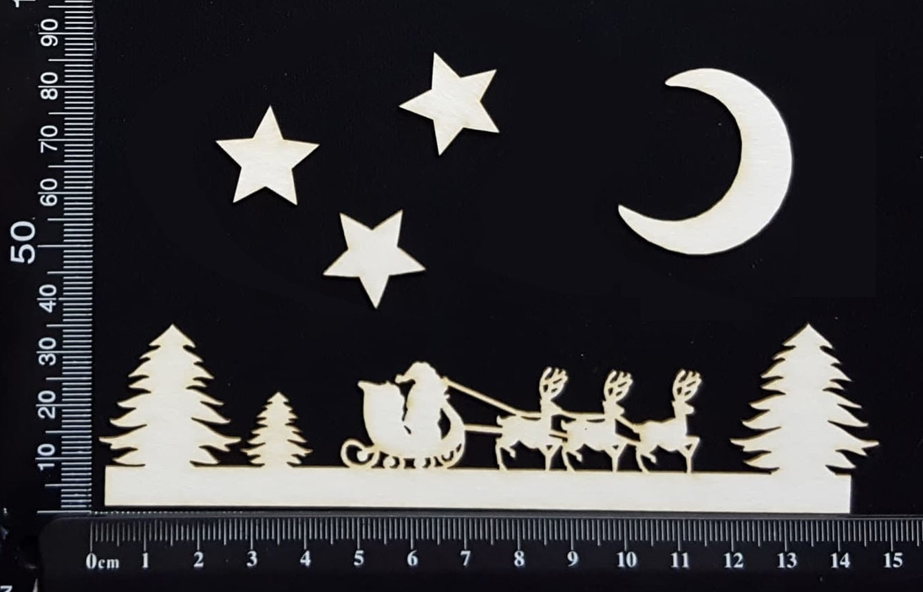 Santa's Sleigh Border - D - White Chipboard
