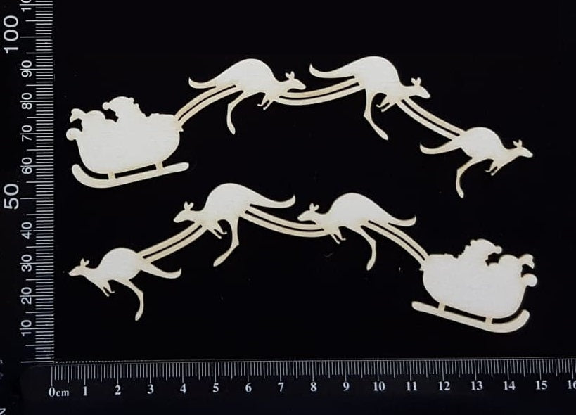 Santa’s Sleigh with Kangaroos Set - White Chipboard
