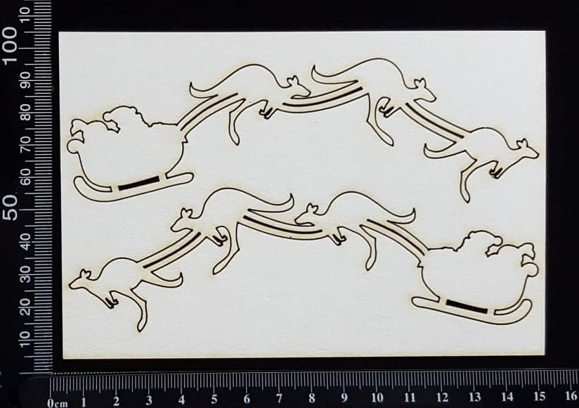 Santa’s Sleigh with Kangaroos Set - White Chipboard
