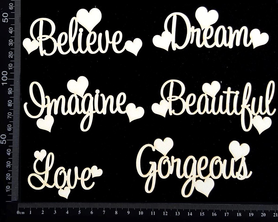 Sapphire Heart Words Set - A - White Chipboard