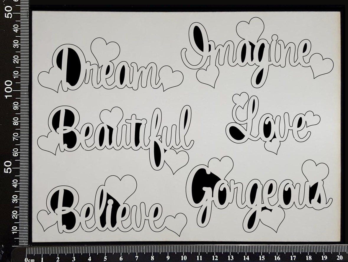 Sapphire Heart Words Set - A - White Chipboard