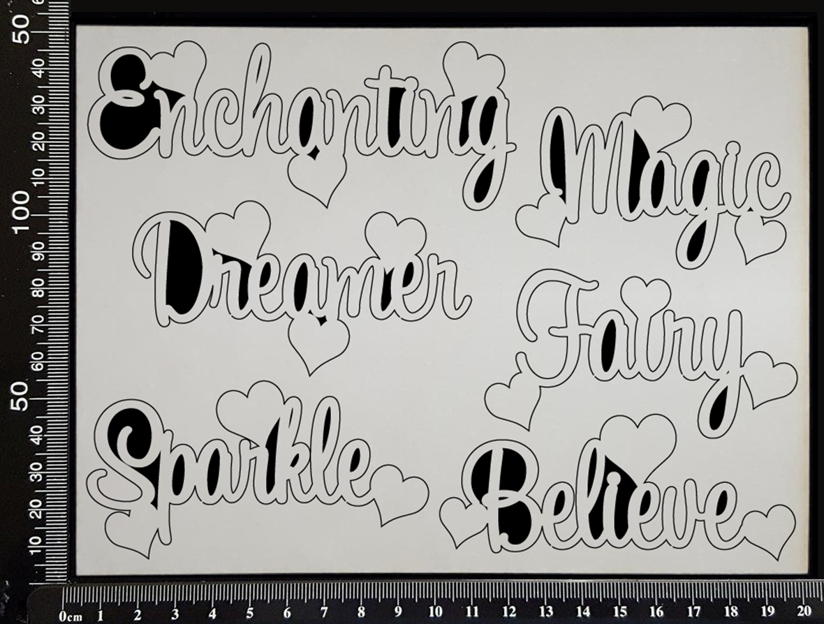 Sapphire Heart Words Set - C - White Chipboard