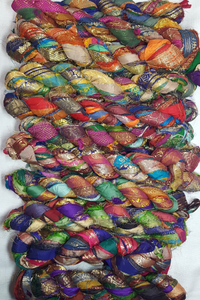 Reclaimed Sari Silk Ribbon - Metallic Border Ribbons