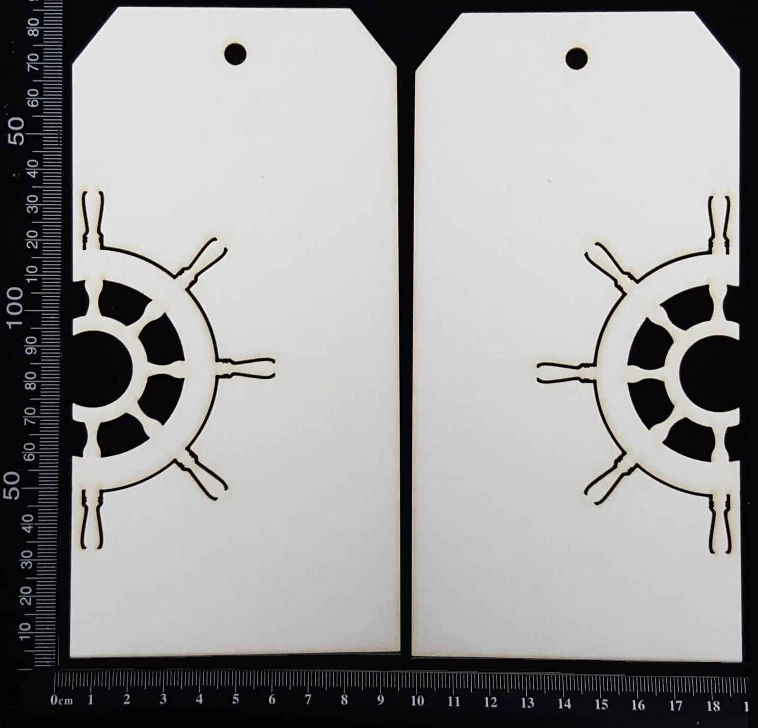 Ships Wheel Tag Set - Large - B - White Chipboard
