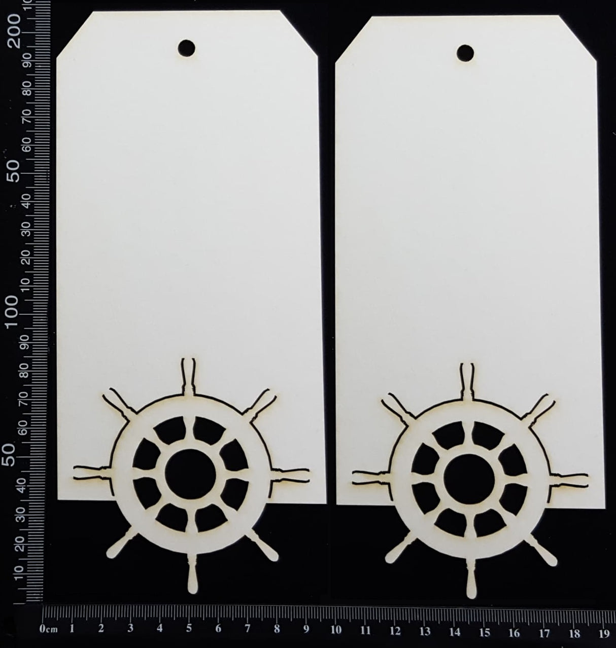 Ships Wheel Tag Set - Large - D - White Chipboard