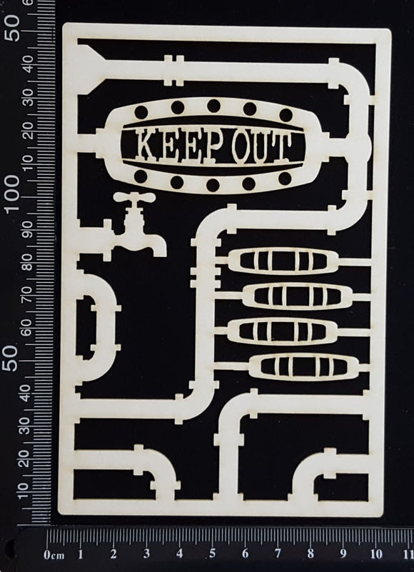 Steampunk Journal Panel - CK - Keep Out - Small - White Chipboard