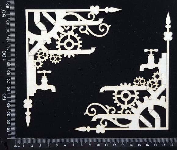 Steampunk Pipework Corners Set - White Chipboard