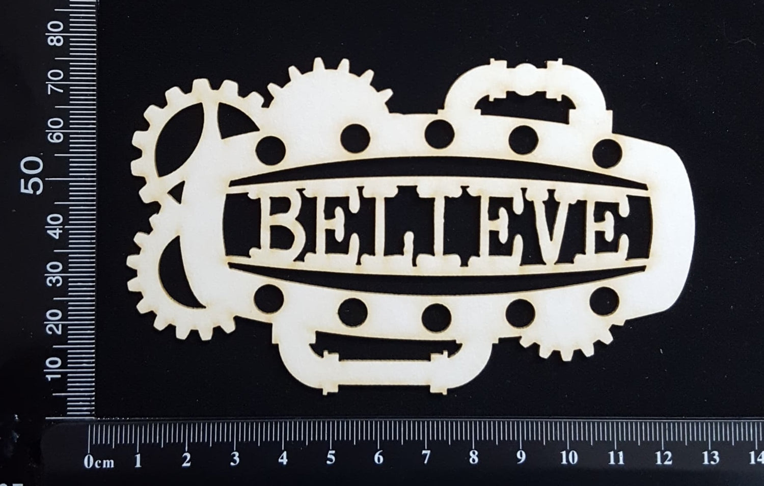 Steampunk Title Plate - FB - Believe - White Chipboard