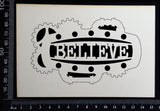Steampunk Title Plate - FB - Believe - White Chipboard