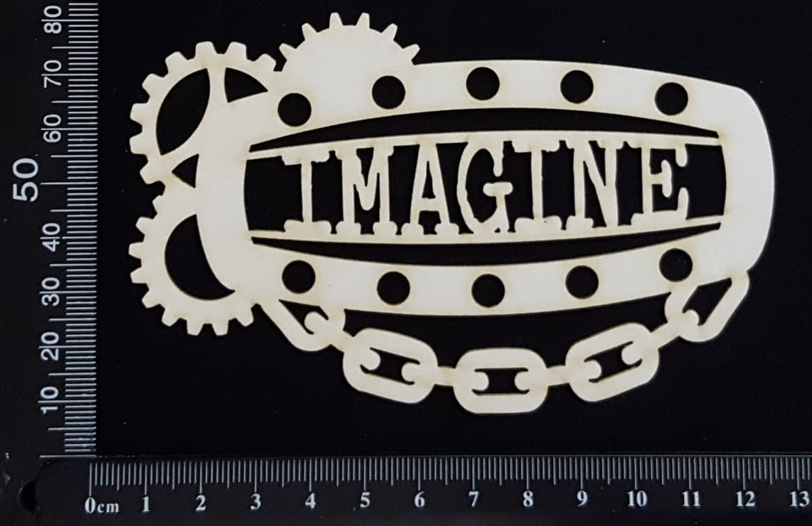 Steampunk Title Plate - FF - Imagine - White Chipboard
