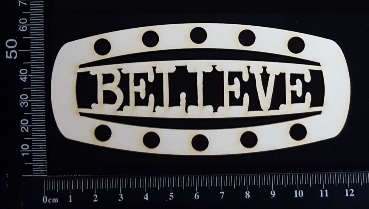 Steampunk Title Plate - GB - Believe - White Chipboard