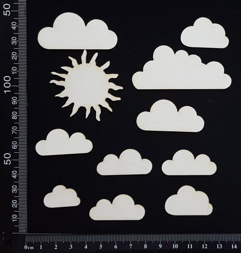 Sun and Clouds Set - White Chipboard