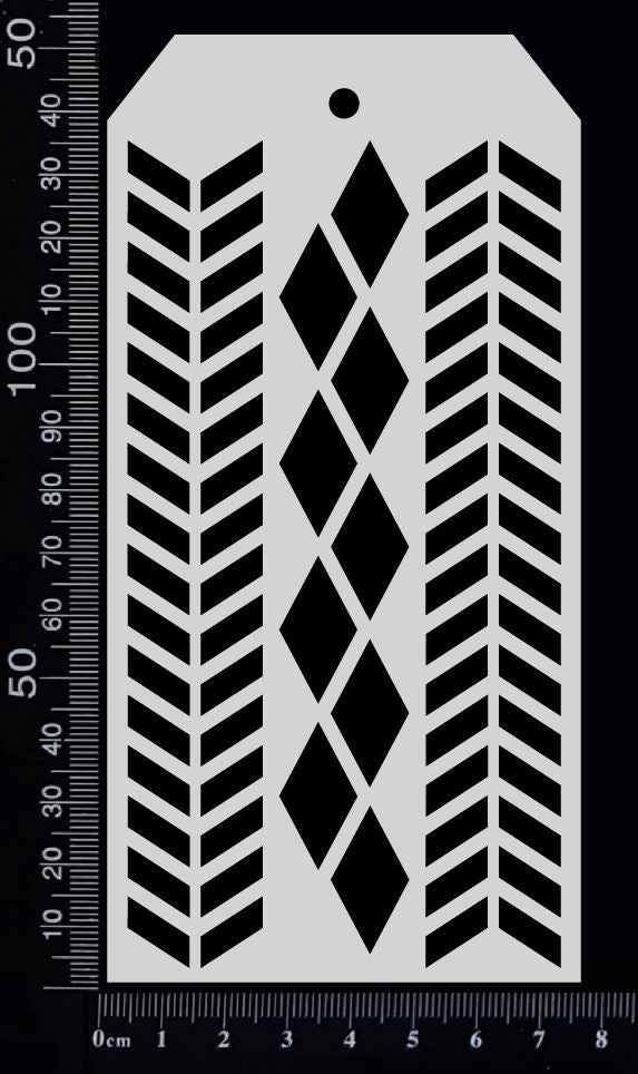 Tag Stencil - Chevron and Harlequin - 75mm x 150mm