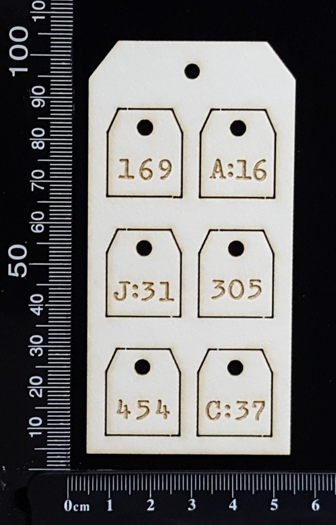 Tag of Elements - Laser Engraved Number Tags - White Chipboard