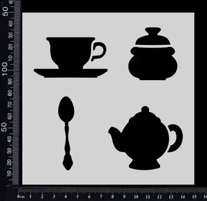 Tea Set Elements - Stencil - 150mm x 150mm