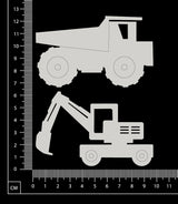Truck and Digger - White Chipboard