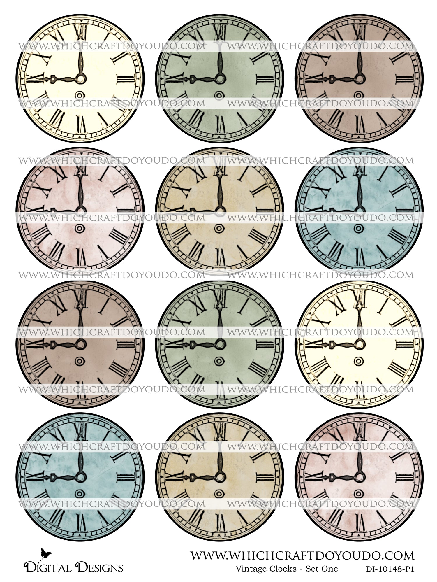 Vintage Clocks - Set One - DI-10148 - Digital Download