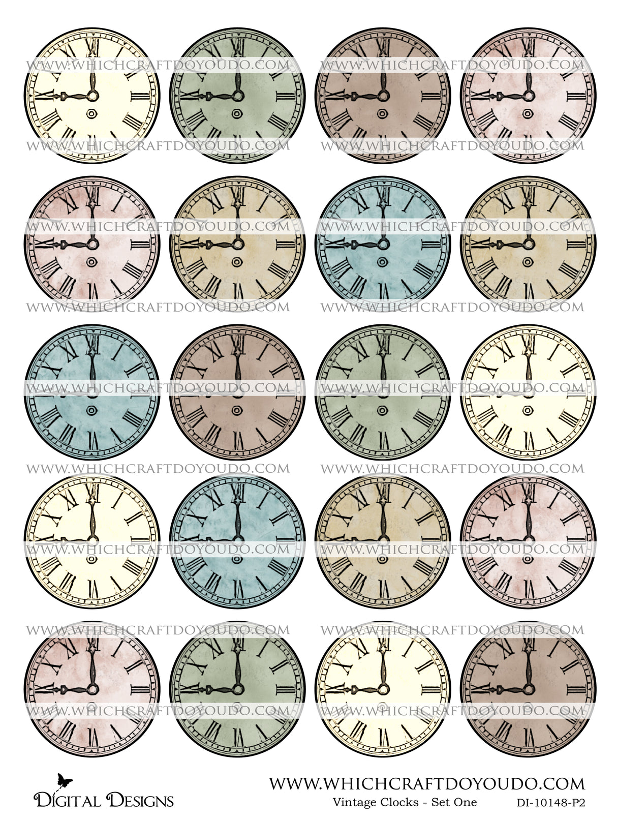 Vintage Clocks - Set One - DI-10148 - Digital Download