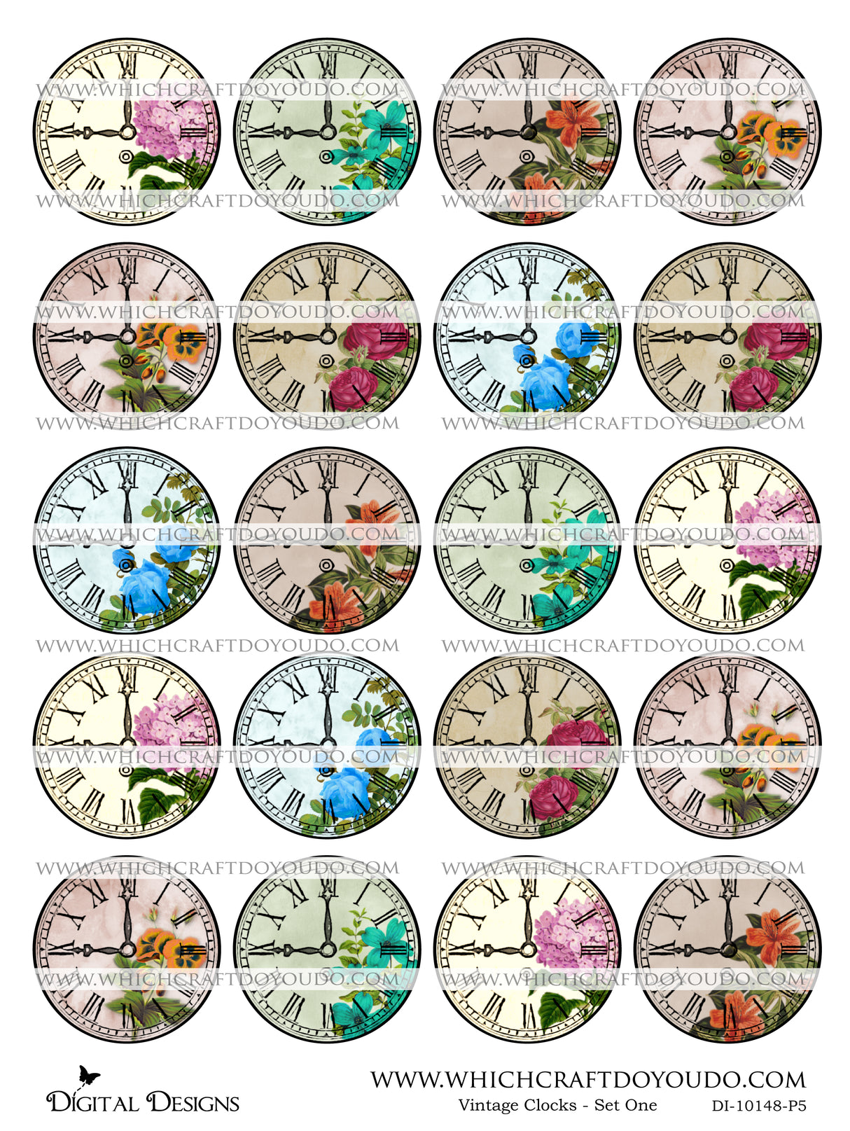 Vintage Clocks - Set One - DI-10148 - Digital Download