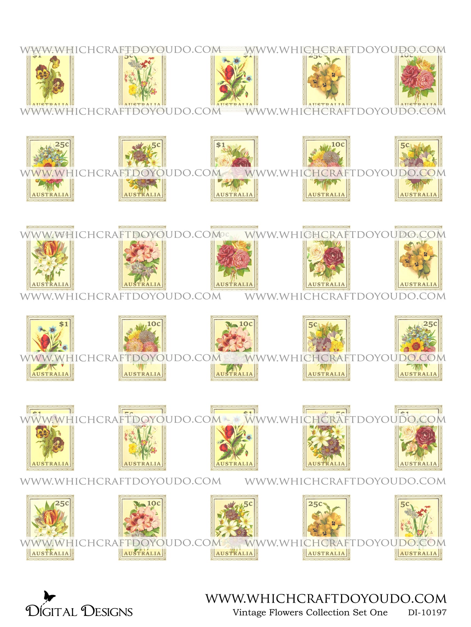 Vintage Flowers Collection Set One - DI-10197 - Digital Download