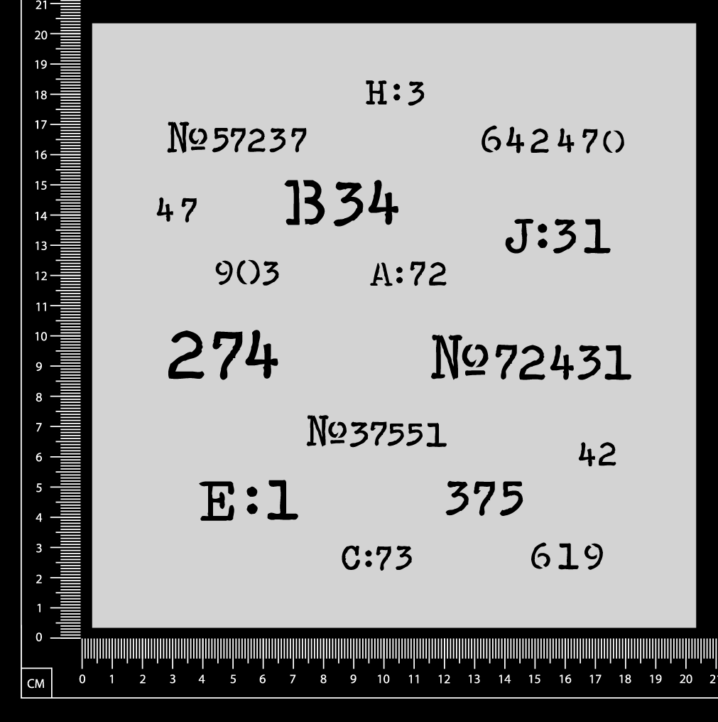 Vintage Numbers Set - C - Stencil - 200mm x 200mm