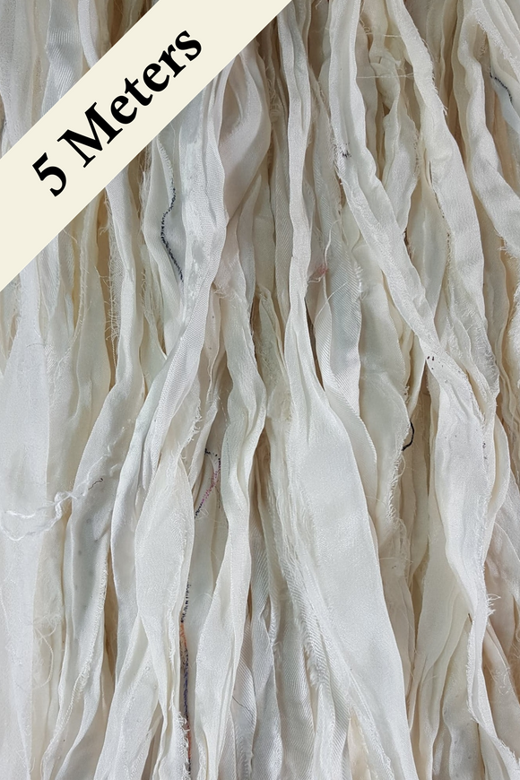 Reclaimed Sari Silk Ribbon - White - 5m Pack