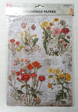 Decoupage Paper - A4 size - 4 sheets - (DP-1012) - Wild Blossom / Cottage Garden