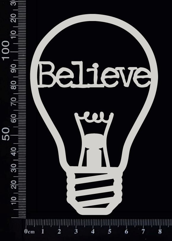Word Bulb - Believe - A - White Chipboard