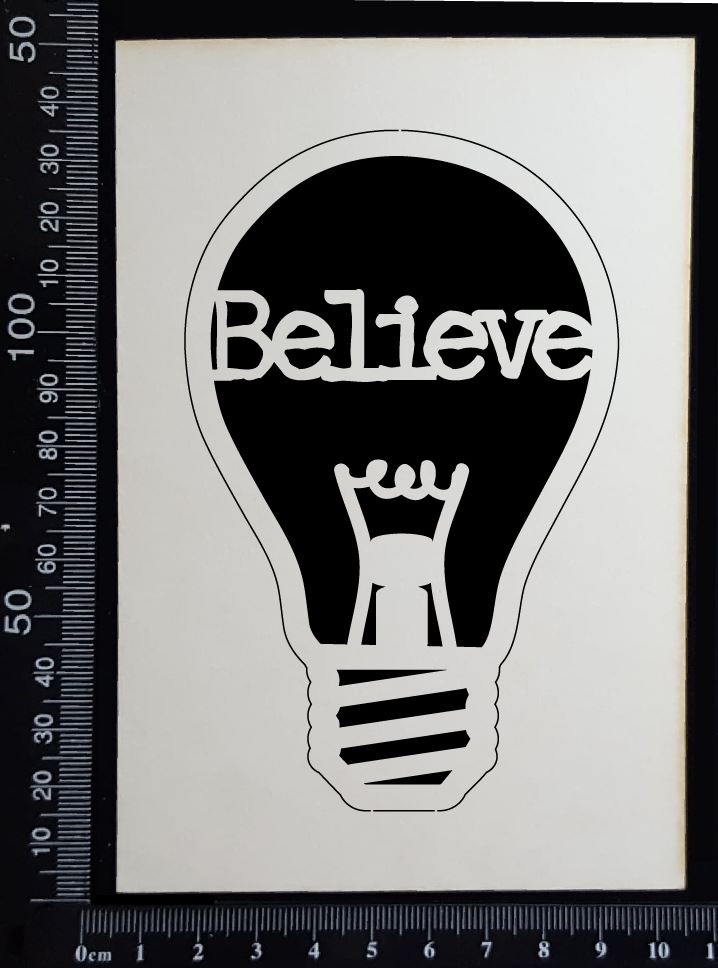 Word Bulb - Believe - A - White Chipboard