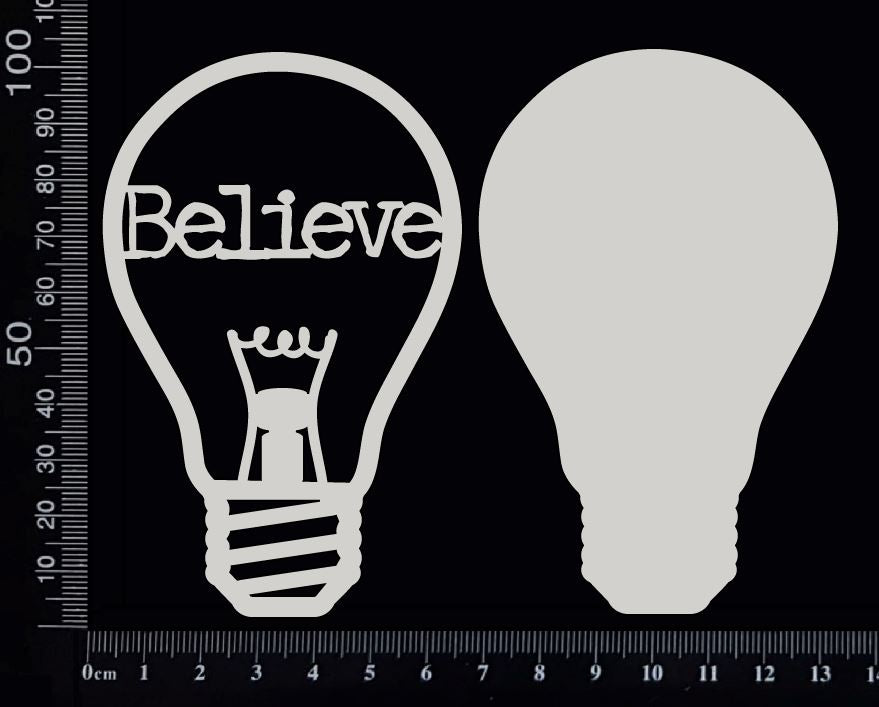Word Bulb - Believe - D - Layering Set - White Chipboard